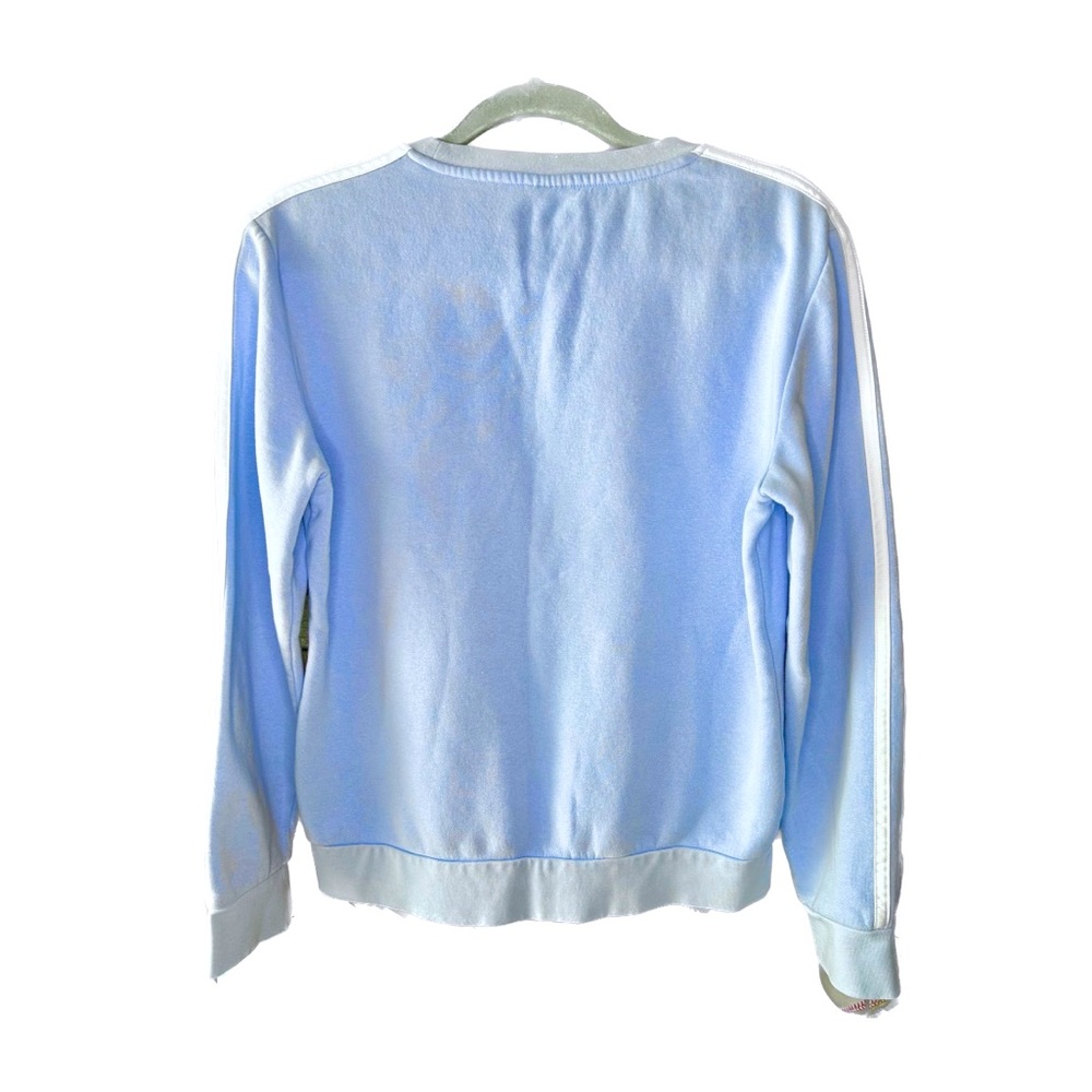 Adidas Essential 3 Stripe Blue Sweatshirt Athletic Crewneck - Picture 3 of 5